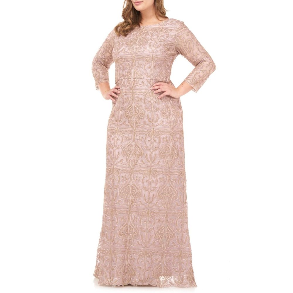 NWT JS Collections Soutache Back Zip Lined A-Line Gown Dress Women 18W Maple